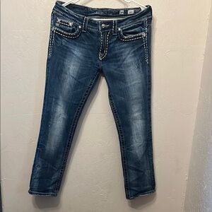 Miss Me Blue Ankle Cropped Jeans with Distressed Details